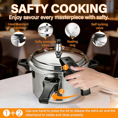 DOITOOL 4.2 Quart Aluminum Pressure Cooker Stovetop Fast Cooking Pot Pressure Canner Compatible for Induction Cookers and Gas Stoves, Silver (4L)