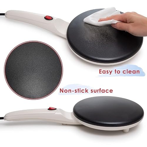 Moss & Stone Electric Crepe Maker 8 Inch, Portable Crepe Maker & Hot Plate Cooktop On/Off Switch, Nonstick Coating, Automatic Temperature Control, Easy To Use For Pancakes, Blintz, Chapati