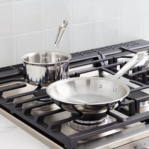 All-Clad D3 Stainless Steel 2 Piece Cookware Set- Made in USA- Includes 8" Frying Pan and 1 Qt Saucepan - Professional Grade -Oven Safe & Induction Compatible