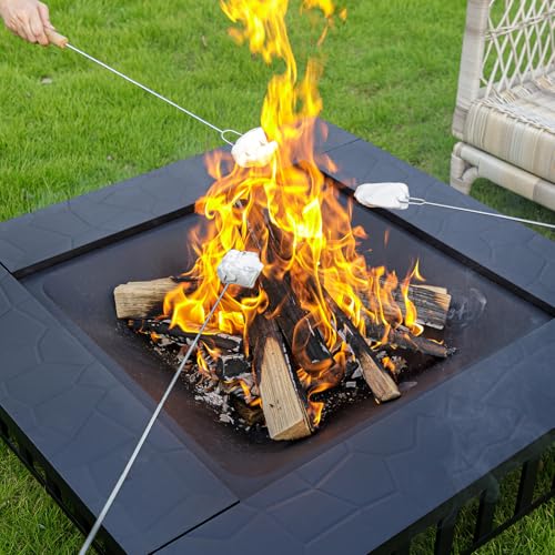 EcoNook 36 inch Fire Pit, Square Outdoor Fire Pit Table with Spark Screen & Fire Poker, 3-in-1 Multipurpose Firepits for Outside, Fireplace for Yard, Garden, Patio