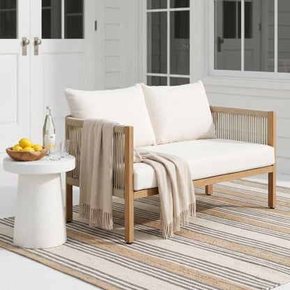 DAYARUS Wicker Patio Sofa Furniture Outdoor Loveseat Balcony Couch, Beige