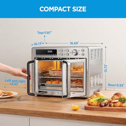 Midea Flexify Classic French Door Toaster Oven Air Fryer Combo, 10-in-1 Large Capacity 26.4 QT Countertop Oven, 25% Faster Cooking and 90% Less Oil, Stainless Steel