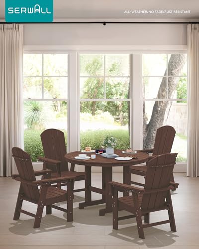SERWALL 5-Piece Patio Dining Sets, HDPE Outdoor Table and Chairs Furniture Set, 45" Round Dining Table and 4 Adirondack Dining Chair, Coffee