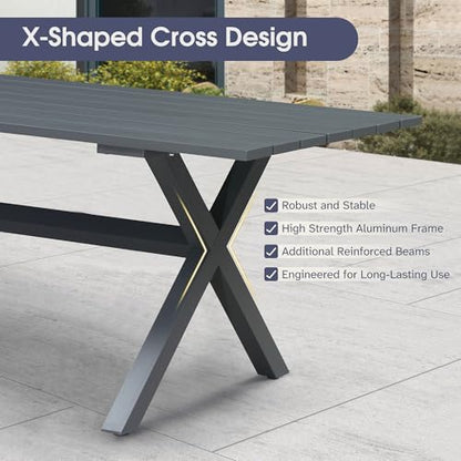 PURPLE LEAF 7 Pieces Patio Dining Set Wicker Outdoor Furniture Rectangular Table and Chairs Set for Garden Deck Aluminum Frame Backyard Kitchen Set, Cushions and Pillows Included Grey