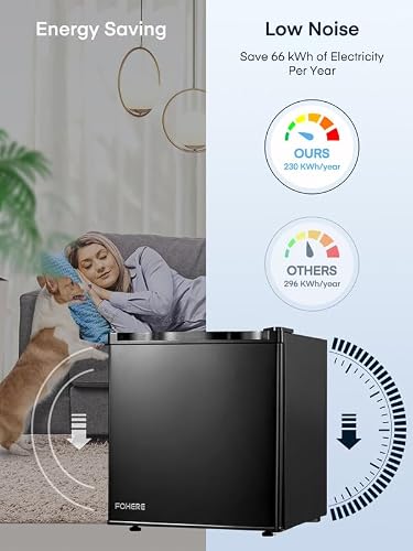 FOHERE Mini Fridge with Freezer, 1.6 Cu.ft Compact Small Drinks Refrigerator for Bedroom Single Door, Energy Saving 7-Level Adjustable Thermostat Dorm Fridge, for Apartment, Black