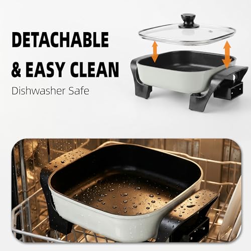 I-Keukenn 8" Electric Skillet with PFAS-Free Non-Stick Ceramic Coating, Removable Electric Frying Pan with Adjustable Temperature, Reversible Design, Tempered Glass Lid, Green