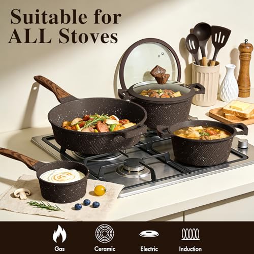 Umite Chef 26PCS Pots and Pans Set Non Stick, Nonstick Cookware Sets, Induction Cook Ware, Includes Steamer & Silicone Utensils, Housewarming Gift, Kitchen Cooking Sets w/Frying pan (PFOS, PFOA Free)