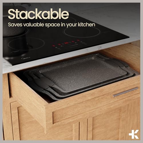 BAKKEN Kitchen Baking Pan Set - Nonstick Coating, Carbon Steel Bakeware Sets with Gray Silicone Handles, Baking Kitchen Essentials, PFOA, PFOS, PTFE Free, Oven Safe Tray (Up To 450° F), Set of 10