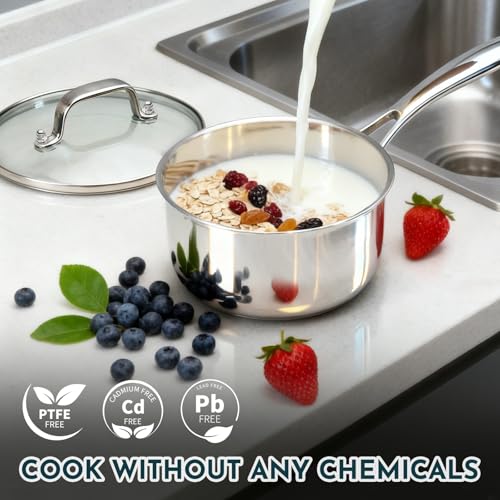 3 Ply Stainless Steel Cookware Set, AIVIKI 10-Pieces Pots and Pans Set, Induction Kitchen Cookware Set, Oven Safe to 500℉, Chef Quality Cooking Set w/Fry Pans, Saucepans, Dutch Oven, Kitchen Essential