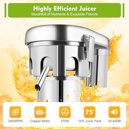 Commercial Heavy Duty Juicer Machine, 110V 370W Electric Juicer, Fruit and Vegetables Automatic Juice Extractor, Extractor Centrifugal Juice Making Machine, Stainless Steel Cold Press Juicer