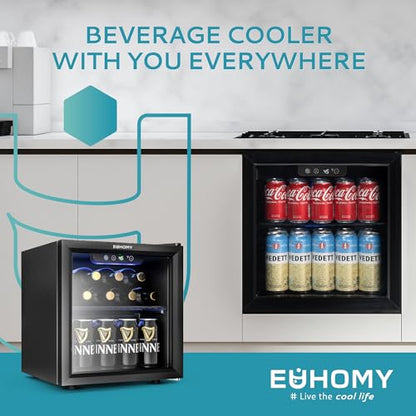 EUHOMY 12 Bottle 48 Can Mini Fridge, Beverage Refrigerator with Glass Door