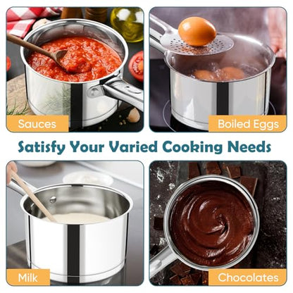 P&P CHEF 1 Quart Saucepan with Lid Set, Stainless Steel Small Cooking Pot Induction Sauce Pan for Pasta Soup, Ergonomic Handle & Tri-ply Base, Dishwasher Safe, 1 Pan