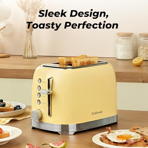 Culinaid Toaster 2 Slice Retro Stainless Steel, Yellow