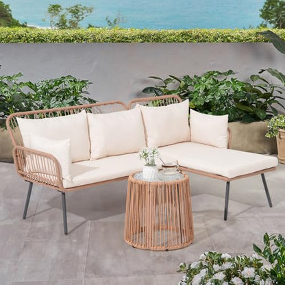 Verano Garden Patio Furniture Set, 3 Piece Wicker Conversation Sofa Set
