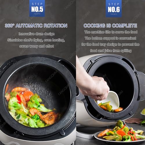 1000W 110V Automatic Cooking Machine - 6L Auto Stir Fry Wok Fried Rice Cooking Machine Electric Induction with Smart Touch 360° Rotating 3D All-round Heating for Stir Frying, Stewing, Cooking