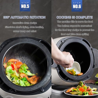 1000W 110V Automatic Cooking Machine - 6L Auto Stir Fry Wok Fried Rice Cooking Machine Electric Induction with Smart Touch 360° Rotating 3D All-round Heating for Stir Frying, Stewing, Cooking