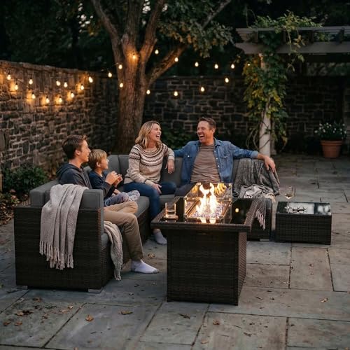 Vakollia 10 Pieces Patio Furniture Set with 44" Propane Gas Fire Pit Table