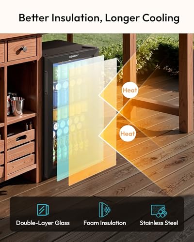 EUHOMY Mini Fridge 130 Can Beverage Refrigerator Cooler Glass Door for Soda Wine Beer, Beverage Cooler for Home, Bar, Office with Digital Temperature Control Removable Shelves, Black