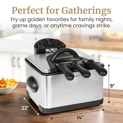 Elite Gourmet EDF-401TX 1700-Watt Triple Basket Electric Deep Fryer with Timer and Temperature Knobs and Odor Free Filter, 4.2L, 18-Cup, Black