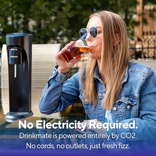 Drinkmate OmniFizz Sparkling Water Maker & Soda Streaming Machine | Carbonates Any Drink | SPECIAL BUNDLE | Includes 60L CO2 Cartridge + Two BPA-Free Bottles (Matte Black)