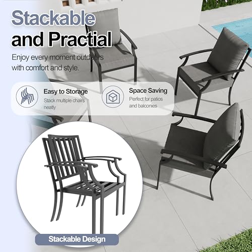 ASJMR 7 Piece Outdoor Dining Set for 6, Metal Patio Table and Chairs with Cushions, Patio Furniture Set with 2 Swivel Chairs, Rectangular Patio Dining Table with Umbrella Hole, Lawn Deck, Yard-Grey