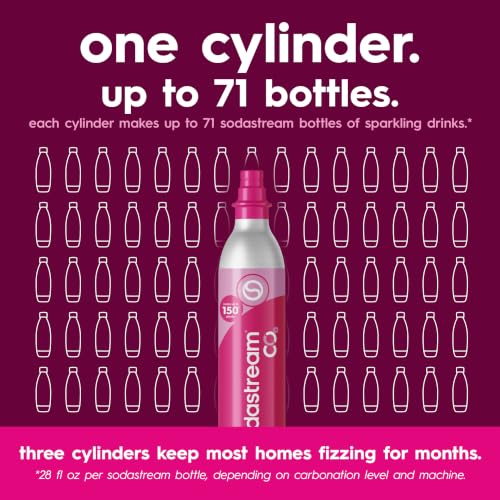 SodaStream CO2 Gas Refill Pack, 3 x 60L Pink Quick Connect Cylinders, Soda Stream CO2 Refill, Makes Up to 180 Liters of Sparkling Water, Compatible with TERRA, ART, ENSO, E-TERRA, E-DUO & More