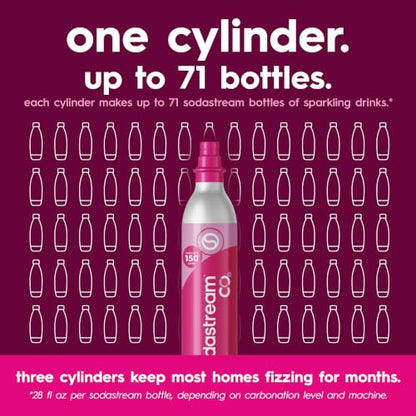 SodaStream CO2 Gas Refill Pack, 3 x 60L Pink Quick Connect Cylinders, Soda Stream CO2 Refill, Makes Up to 180 Liters of Sparkling Water, Compatible with TERRA, ART, ENSO, E-TERRA, E-DUO & More