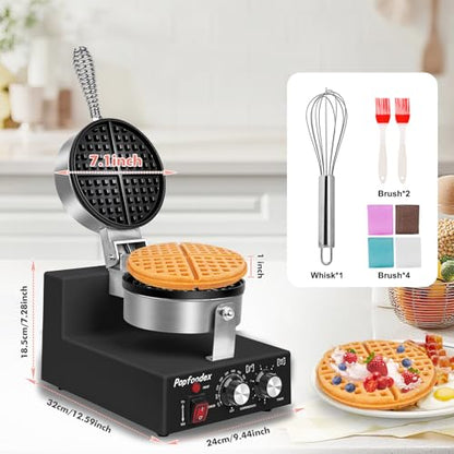 Popfoodex Commercial Waffle Maker for Restaurant, 110V Electric Waffle Maker w/Non-stick and 122–572°F Adjustable Temp, 1200W Profession Waffle Iron with Timer and Heavy Duty, Hotel Waffle Machine