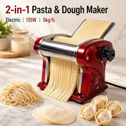 LEONEBEBE Electric Pasta Maker Machine, 135W Commercial Dough Sheeter with 2.5mm Blade, Adjustable 0.3-4mm Thickness, for Pasta, Dumplings – Restaurant & Home Use
