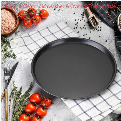 Cyoufine12 Inch Pizza Pan, Stainless Carbon-Steel Pizza Tray for Baking, Black Nonstick Round Baking Sheet Plate for Home Kitchen