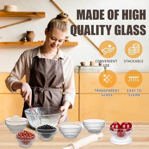 FUYITE 6 Pack Mini 3 Inch Small Glass Bowls with 6 Pack Lids, 2.5 oz Clear Glass Pinch Bowls, Condiment Containers, for Dips, Nuts, Candy, Snacks, Meal Prep Bowls