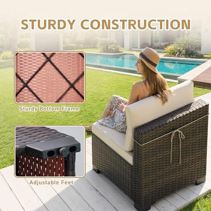 CHABATREE 7pcs Outdoor Patio Furniture Sets,Rattan Conversation Sectional Set,Manual Weaving Wicker Patio Sofa with Tea Table