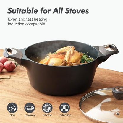 SENSARTE Nonstick Stock Pot with Lid, 2.6/4.5/6.6/8.5/11 QT Soup Pot Casserole Pot, Healthy Pasta Pot, Large Deep Cooking Pot, Big Sauce Pot Stew Pot, Induction Compatible, PFOA PFOS APEO Free, Black