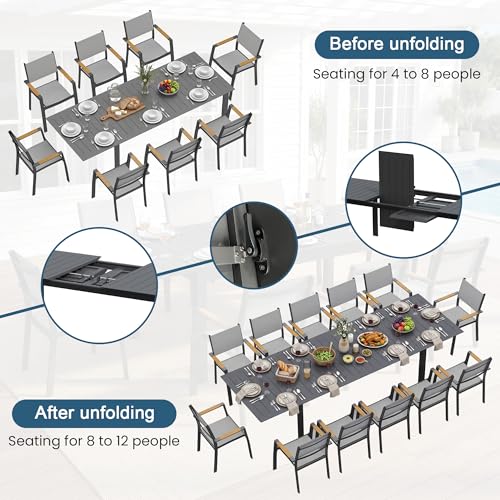 Outdoor Dining Set, Patio Furniture Set with 121" Extendable Dining Table, Outdoor Furniture Set for 4–12 People, All-Weather Aluminum Patio Table and Chairs set for Backyard, Porch, Garden, Grey
