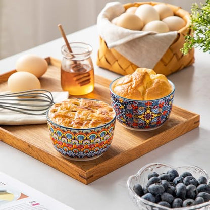 vancasso 8 Oz Ramekins Oven Safe Set of 6, Bohemian Creme Brulee Ramekins, Colorful Souffle Dishes, Pudding Custard Cups for Baking, Small Ceramic Bowls for Snacks, Ice Cream