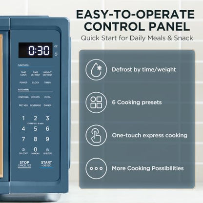 Midea Retro Countertop Microwave, 1.1 Cu. Ft, 1000W, 6 Presets, Navy Blue