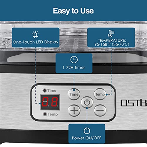 OSTBA Food Dehydrator, 5 Trays, 240W Dryer for Jerky, Fruit & Snacks