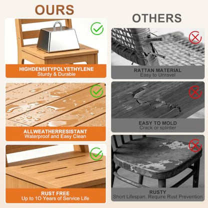 ACUEL HDPE Patio Dining Set for 6, 7 Pcs Outddor Table & Chairs, Teak Color