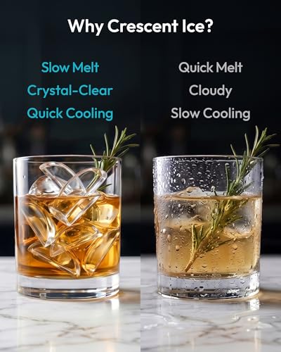 EUHOMY Countertop Crescent Ice Maker, 16Pcs in 12Mins, 35Lbs/24H, Auto Deep Cleaning, Timer, Adjustable Ice Thickness, Portable Ice Cube Maker for Whiskey/Coffee/Soft Drinks