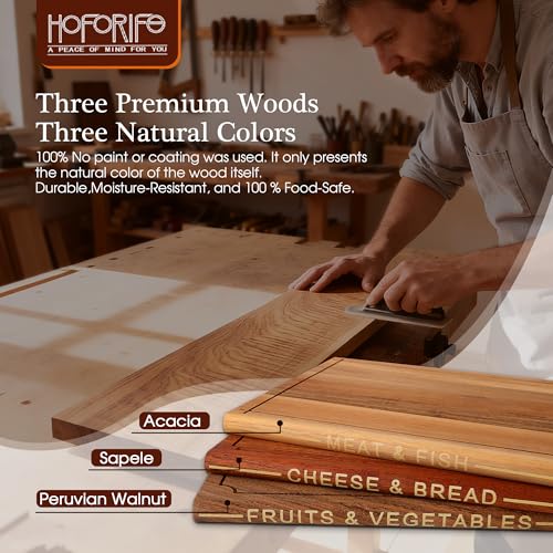 Hoforife Wooden Cutting Boards Set That Look Like Books, 3-Piece Acacia, Sapele & Peruvian Walnut Book Shaped Cutting Board with Stand Decorative & Functional Cutting Boards for Kitchen（Natural Wood）
