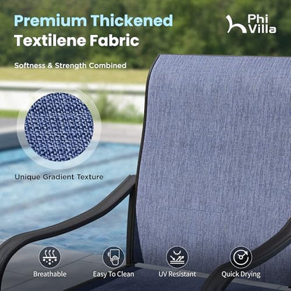 PHI VILLA 7 Piece Outdoor Patio Dining Set with 6 Swivel Dining Chairs & 1 Large Round Dining Table, Blue Textilene Mesh Fabric Chair and 54" Metal Table for All Weather