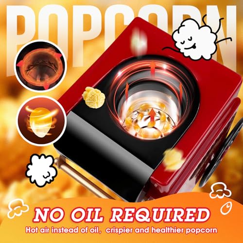GVAKMM Popcorn Machine, Hot Air Popcorn Maker Kit Gift Box, Portable Home Popcorn Popper Machine, 10-Cup,Oil-Free,Retro Style,Compact and Cute