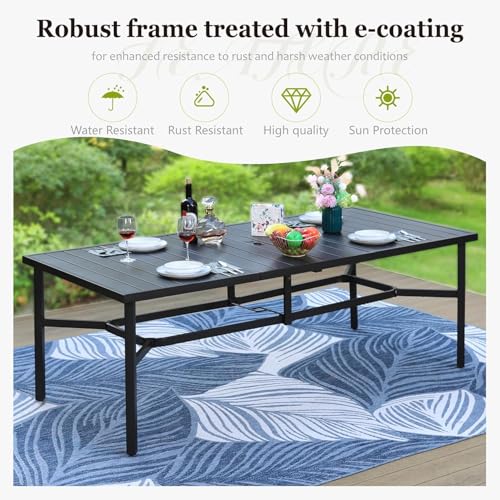 HERA'S HOUSE 9 Pieces Outdoor Dining Set, Patio Table and Chairs for 8, 8 x Cushioned Rattan Patio Chairs and 1 x 83 Large Rectangle Dining Table, Outdoor Dining Table Set for Lawn Garden