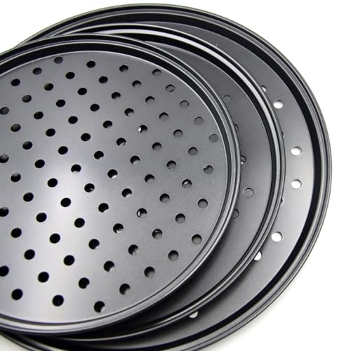 Handook Pizza Pan Set, Carbon Steel Pizza Pan with Holes, for Oven Baking Supplies & Home, Kitchen, Restaurant（9 Inch &10 Inch &12 Inch）