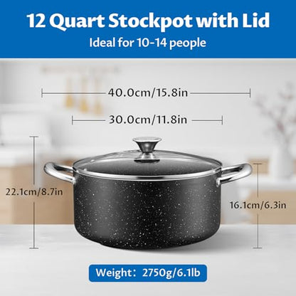 BEZIA Large 12 Quart Nonstick Stock Pot with Lid, Induction Cooking Pot Soup Pot, Non-toxic and Oven Safe, Perfect for Stews, Soups and All Stovetops, PFOA PFAS Free