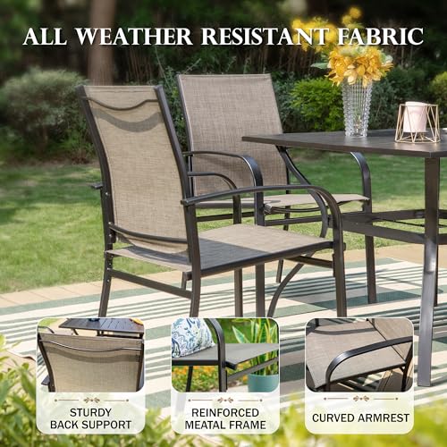 HERA'S HOUSE 9 Pieces Patio Dining Set, 8 x Brown Textilene Patio Chairs and 1 x 83 Large Rectangle Dining Table, Outdoor Furniture Set for Deck Garden Backyard Lawn Poolside