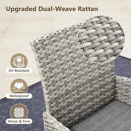 Sweecci Outdoor Dining Set, 10-Piece Patio Furniture Set with Tempered Glass Table and 8 Cushioned Chairs, Dual-Strand Wicker Rattan, Balcony Furniture for Backyard, Garden, Deck,– Gray