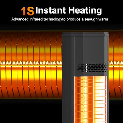 AIRTHRYL 42 INCH Outdoor Patio Heater, 9 Heat Levels & 9 Hour Timer, 1500W, 1S Instant Heat, Infrared Heater with Child Safety Lock, IP65 Waterproof, Tip-Over for Outdoor Indoor Use, Black
