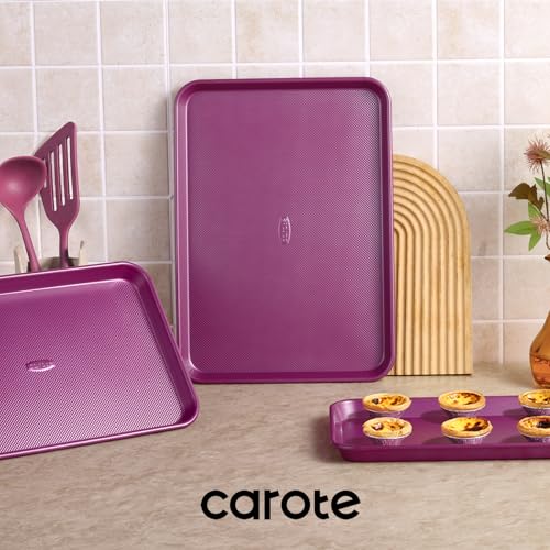 CAROTE 3-Piece Baking Pan Set - Bakeware Set, Baking Sheet Set Including 13 Inch 15 Inch 17 Inch Sheet Pan, Cookie Sheet for Baking, Royal Violet