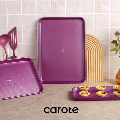 CAROTE 3-Piece Baking Pan Set - Bakeware Set, Baking Sheet Set Including 13 Inch 15 Inch 17 Inch Sheet Pan, Cookie Sheet for Baking, Royal Violet